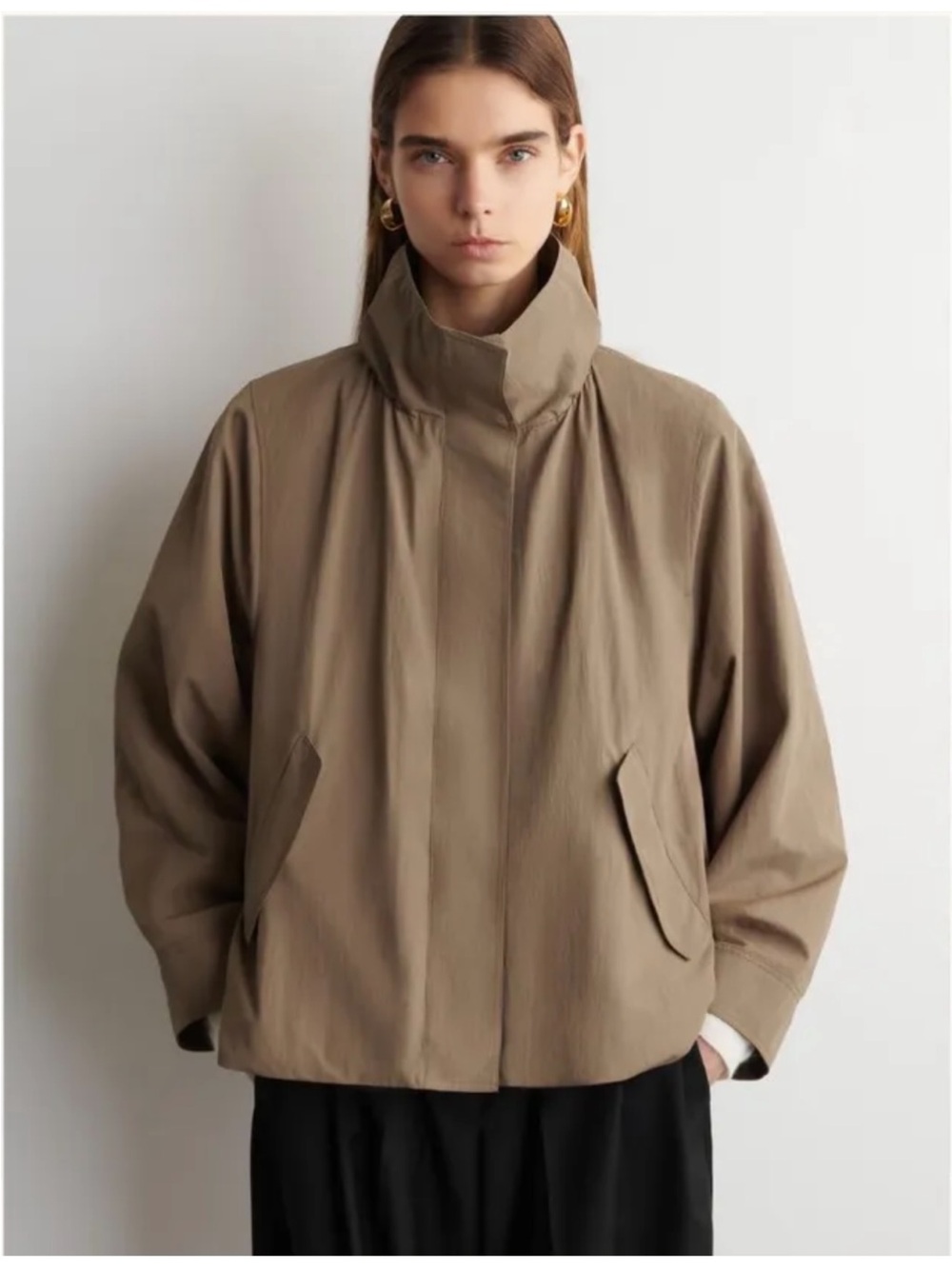 COS Nylon Funnel Neck Jacket - Beige